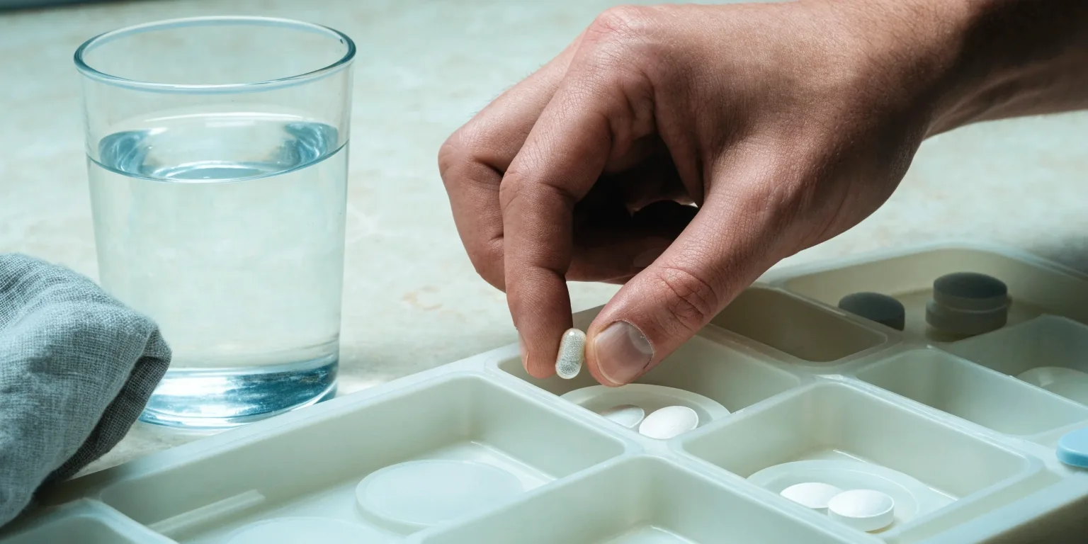 A matte stone counter with a partly filled compartment tray under even overcast daylight